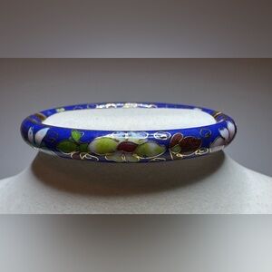 Vintage Blue Cloisonné Floral Hinged  Bracelet
